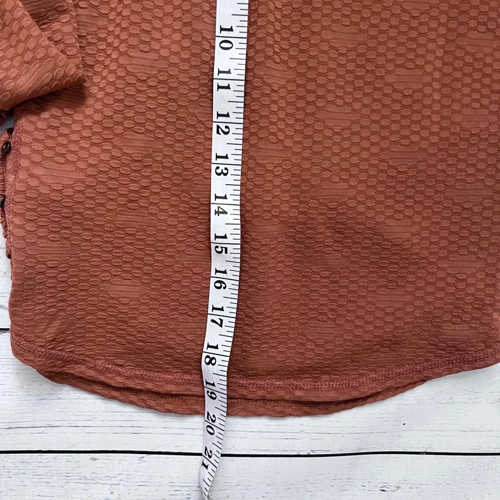 FREE PEOPLE Textured Ruched‎ Cinch Wrap Top Rust Brown Boho Chic Hippie Size S